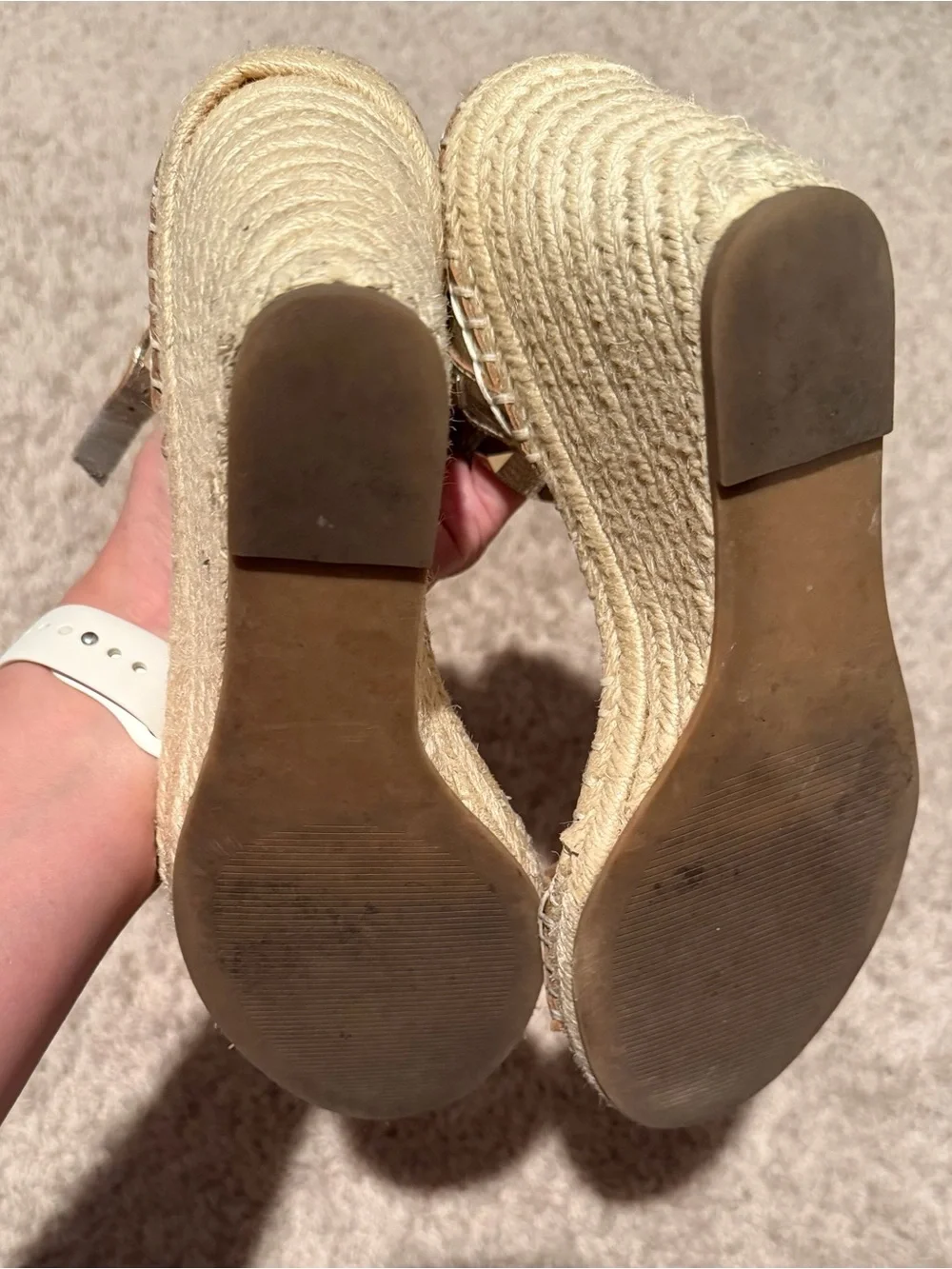 Steve Madden Metallic Gold Espadrille Wedge Sandals with Studded Ankle Straps